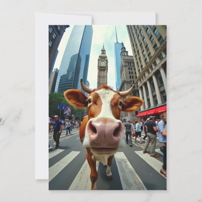 Funny Cow Selfie an der belebten City Street Einladung (Vorderseite)