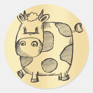 Funny Cow Sketch Runder Aufkleber