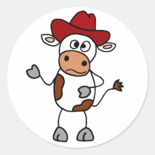 Funny Cow trägt Red Cowboy Hat Runder Aufkleber