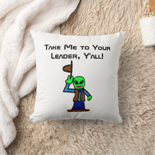Funny Cowboy Alien Cartoon mit UFO-Entführung Kissen