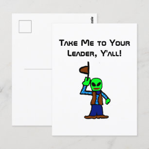 Funny Cowboy Alien Cartoon mit UFO-Entführung Postkarte