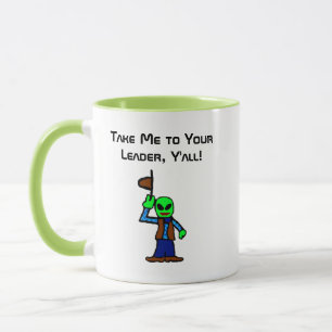 Funny Cowboy Alien Cartoon mit UFO-Entführung Tasse