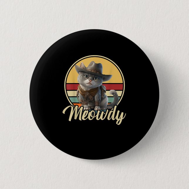 Funny Cowboy Cat Mashup Meow Howdy Kitten Lovers m Button (Vorderseite)