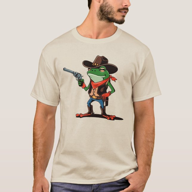 Funny Cowboy Frog Cartoon T-Shirt (Vorderseite)