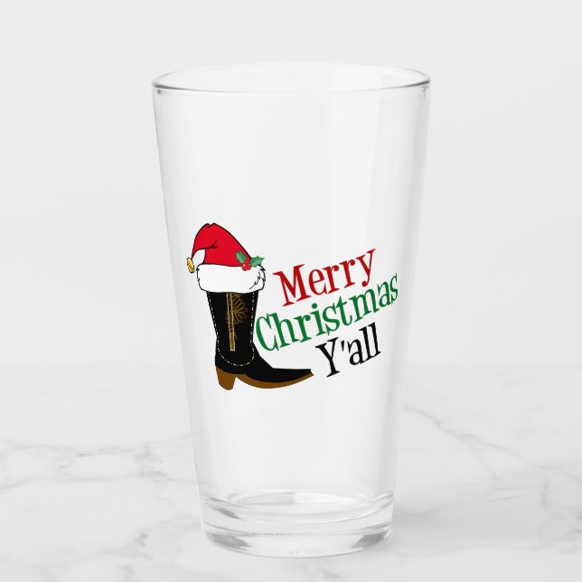 Funny Cowboy Frohe Weihnachten Y'all Glas (Vorderseite)