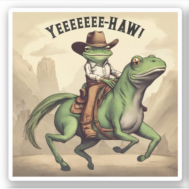 Funny Cowboy Frosch reiten Sommerpferd personalisi Aufkleber (Vorderseite)