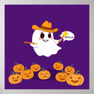 Funny Cowboy Ghost als Halloween-Künstler Poster