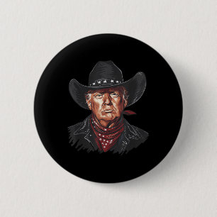 Funny Cowboy Western Donald Trump US Flag 2024 Button