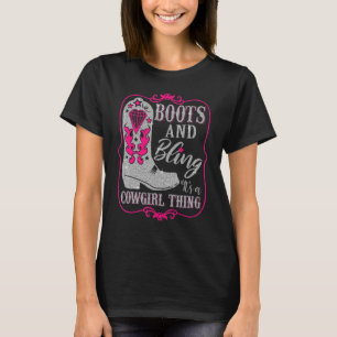 Funny Cowgirl Boots Bling Western Frauen T-Shirt
