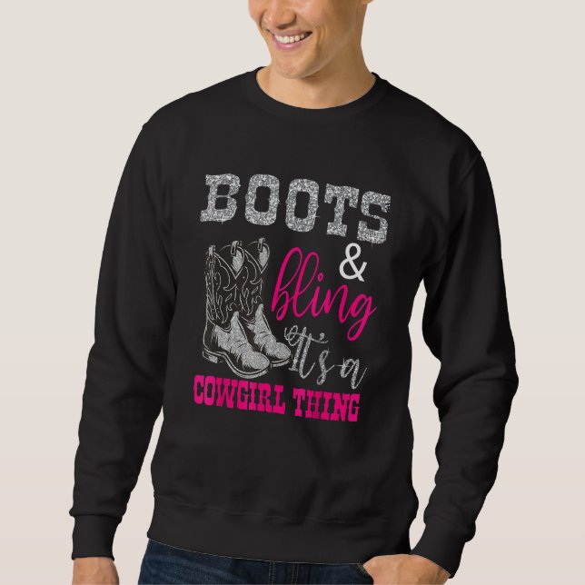 Funny Cowgirl Stiefel Bling Frauen Niedliche Liebe Sweatshirt (Vorderseite)