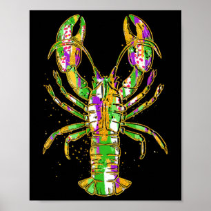 Funny Crawfish Jester Beads Funny Mardi Gras Men W Poster