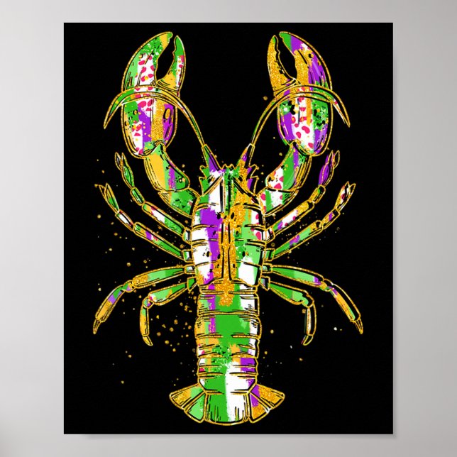 Funny Crawfish Jester Beads Funny Mardi Gras Men W Poster (Vorne)