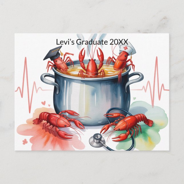 Funny Crawfish Nurse Graduation Postcard Postkarte (Vorderseite)