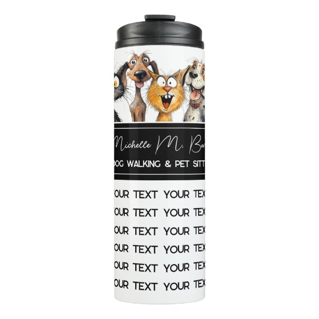Funny Crazy Cats Hunde Haustiere Sitter Modernes W Thermosbecher (Vorderseite)