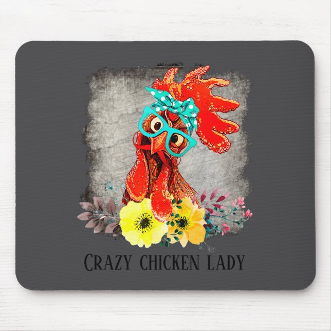 Funny Crazy Chicken Lady Word Art  Mousepad (Vorne)