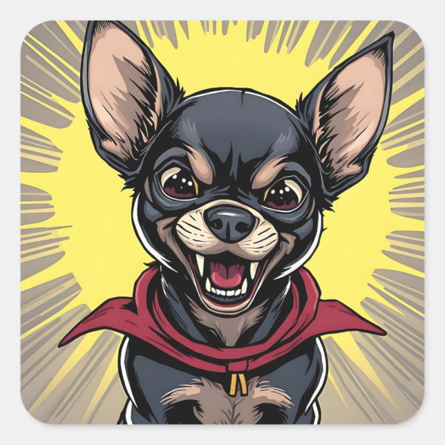 Funny Crazy Chihuahua Quadratischer Aufkleber (Vorderseite)