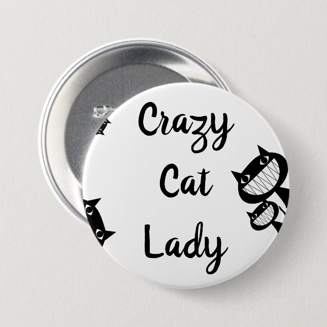 Funny Crazy Katzenknopf Button (Vorne & Hinten)