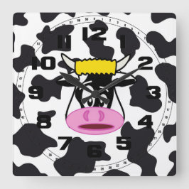 Funny Crazy Kuh Bull auf Milchkuh Print Muster Quadratische Wanduhr