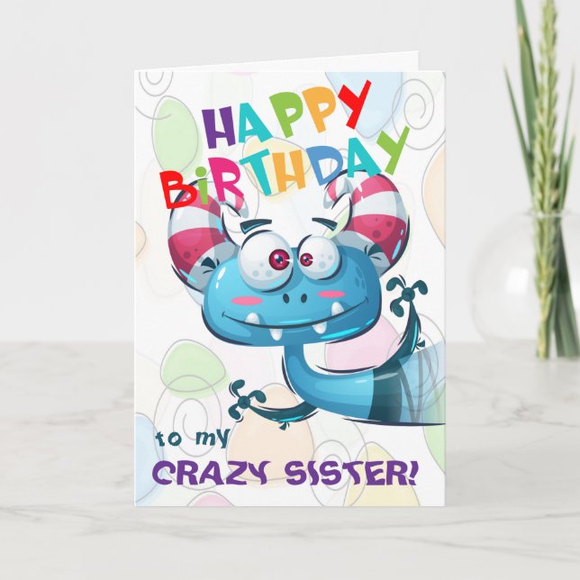 Funny Crazy Sister Birthday Karte (Vorderseite)