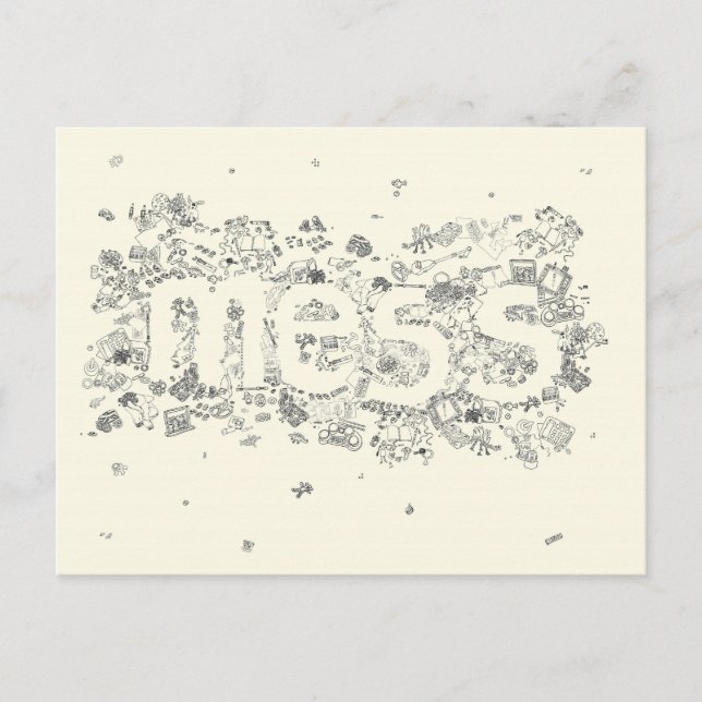 Funny Creative Family Mess Textlinie Zeichne Kunst Postkarte (Vorderseite)