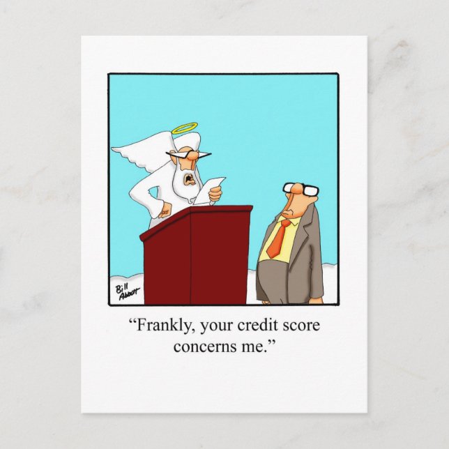 Funny "Credit Score Heaven" Postcard Postkarte (Vorderseite)