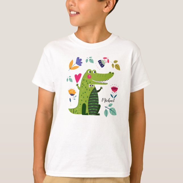 Funny Crocodile Individuelle Name T-Shirt (Vorderseite)