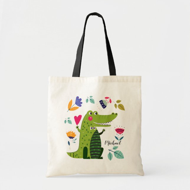 Funny Crocodile | INDIVIDUELLE NAME Tragetasche (Vorne)