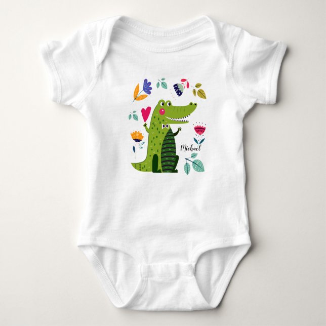 Funny Crocodile mit Herz-Individuelle Name Baby Strampler (Vorderseite)