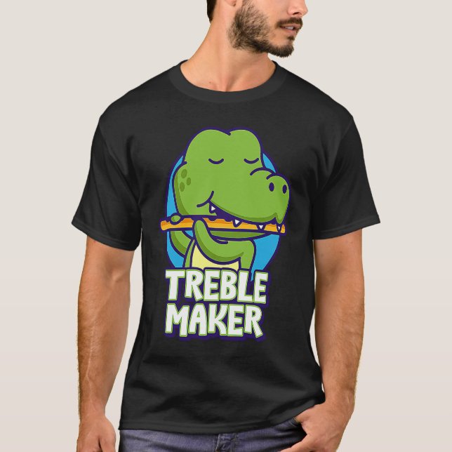 Funny Crocodile Playing Flute Treble Maker Instrum T-Shirt (Vorderseite)