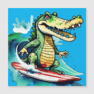 Funny Crocodile surfing Magnetkarte