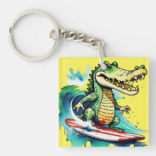 Funny Crocodile surfing Schlüsselanhänger