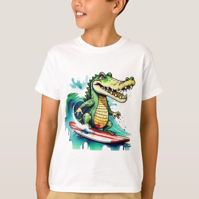 Funny Crocodile surfing T - Shirt (Vorderseite)