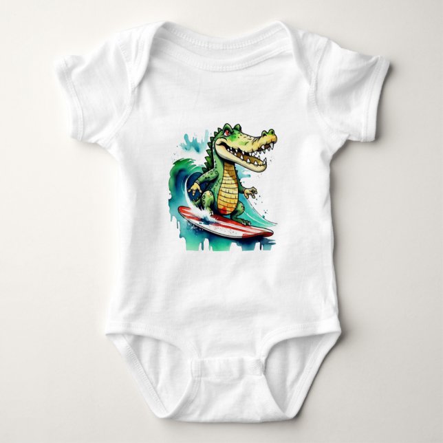 Funny Crocodile surfing T - Shirt (Vorderseite)