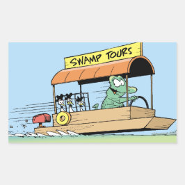 Funny Crocodile Tour Boat Comic Rechteckiger Aufkleber