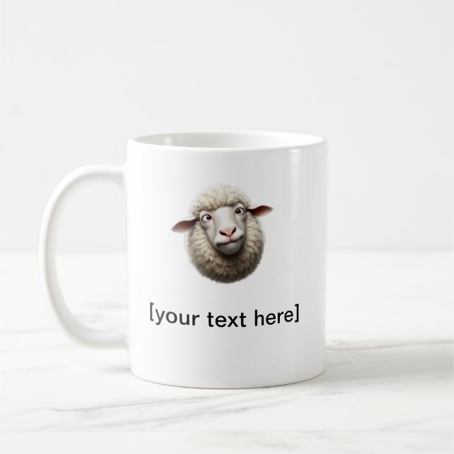 Funny Cross-Eyed Sheep Mug with Custom Text – Cute (Gauche)