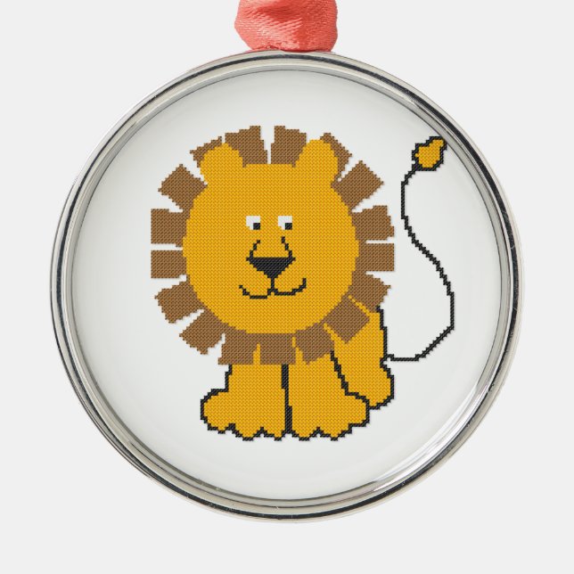 Funny cross-stitch Cartoon Lion Silbernes Ornament (Vorne)