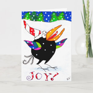 Funny Crow Christmas Snow Joy carte de voeux