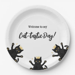 Funny Crown Black Cat Geburtstag Pappteller
