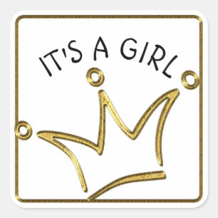 Funny Crown Gold + Ihr Backgr. & Text Quadratischer Aufkleber