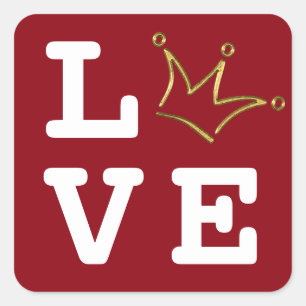 Funny Crown gold in LIEBE + Ihr Hintergrund Quadratischer Aufkleber