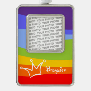 Funny Crown weiß + Ihr Backgr. & Text Rahmen-Ornament Silber