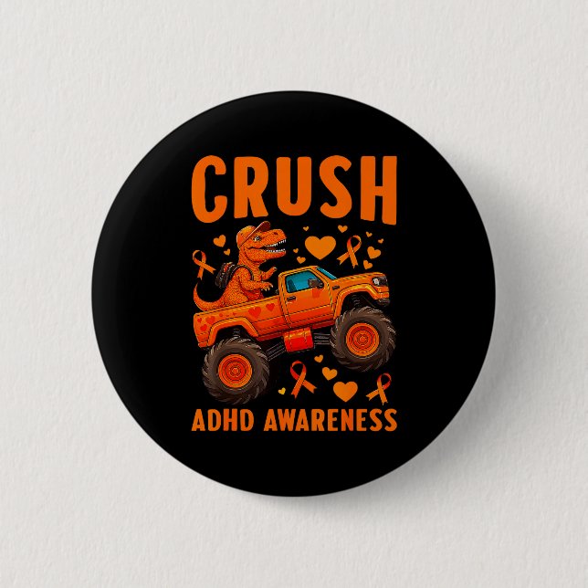 Funny Crush Adhd Awareness T-rex Monster Truck Kid Button (Vorderseite)