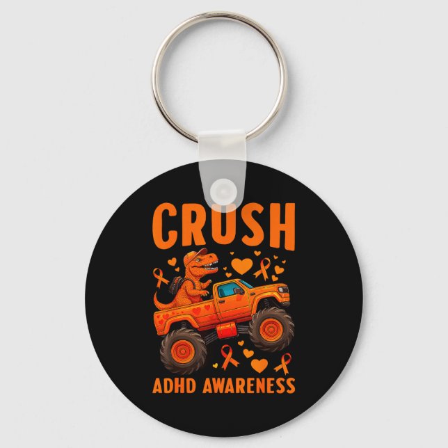 Funny Crush Adhd Awareness T-rex Monster Truck Kid Schlüsselanhänger (Vorderseite)