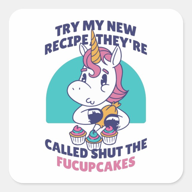 Funny Cupcake Unicorn Quadratischer Aufkleber (Vorderseite)