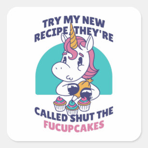 Funny Cupcake Unicorn Quadratischer Aufkleber