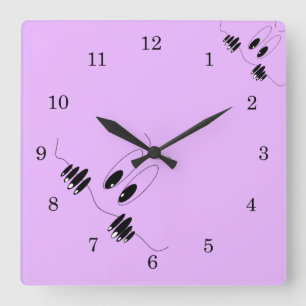 Funny Curiosity Eyes - Cartoon Drawing Happy Smile Quadratische Wanduhr