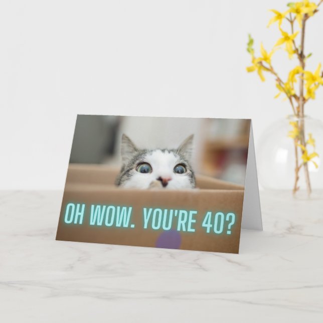 Funny Curious Cat 40. Geburtstag Karte (Gelbe Blume)
