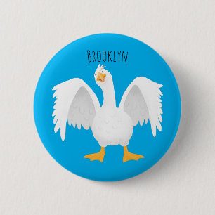 Funny curious domestic goose cartoon illustration button
