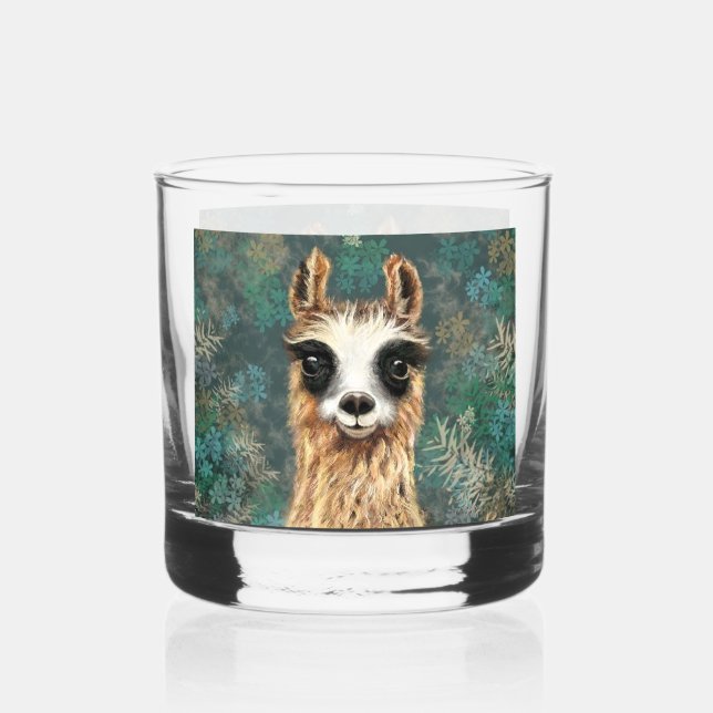 Funny Curious Llama Whiskyglas (Rückseite)