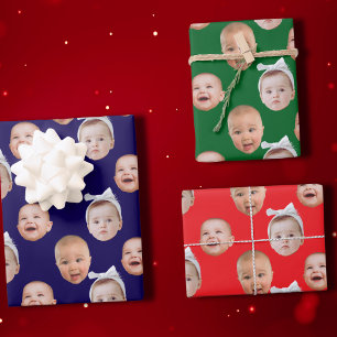 Funny Custom Baby Face Foto Face 3 Fotos Baby Geschenkpapier Set